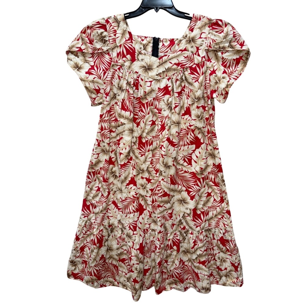 Royal‎ Creations Hawaiian Muumuu Dress Tropical Hibiscus Cotton Flutter Sleeve L